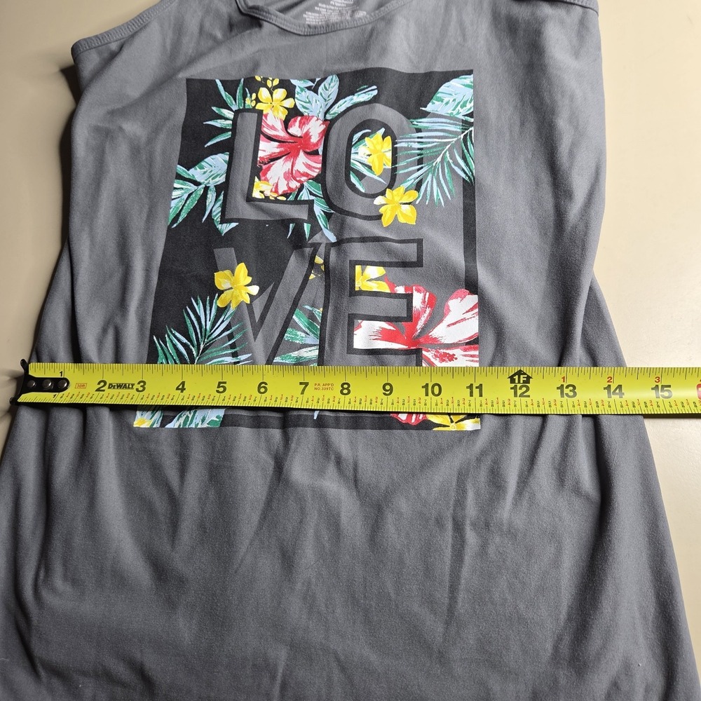 No Boundaries XL Love Graphic Tank Top Floral Tropical Grey Stretch Juniors... - Picture 4 of 7